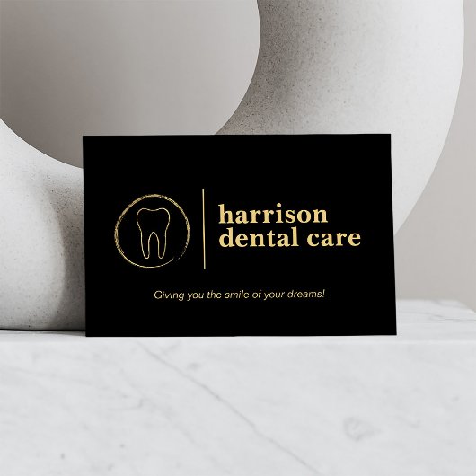 Tooth Sketch Logo Black/Gold Dentist Visitenkarte