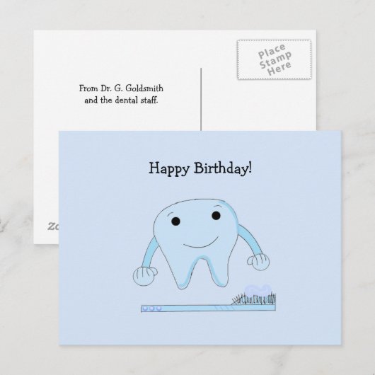 Tooth und Toothbrush Geburtstagwünsche Postkarte (Vorne/Hinten)