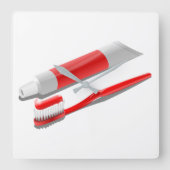 Toothbrush And Toothpaste Quadratische Wanduhr (Vorderseite)