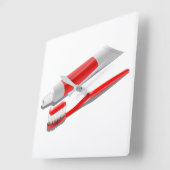 Toothbrush And Toothpaste Quadratische Wanduhr (Winkel)