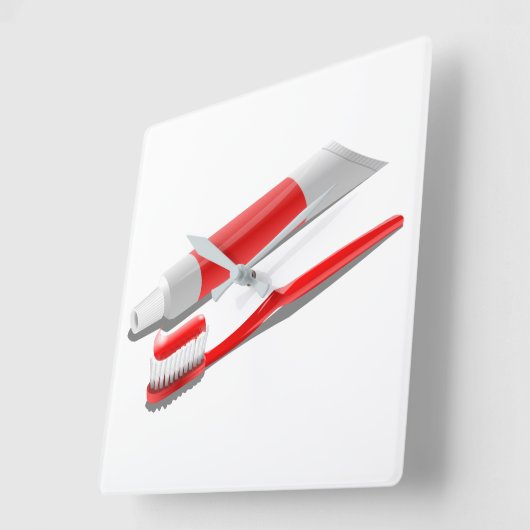 Toothbrush And Toothpaste Quadratische Wanduhr (Winkel)