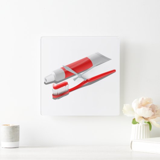 Toothbrush And Toothpaste Quadratische Wanduhr (Zuhause)