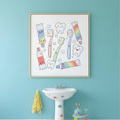 Toothbrush Party Kids Bathroom Wall Art Poster