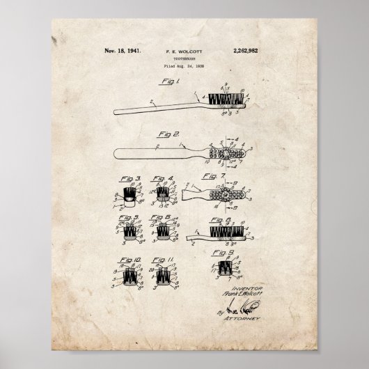 Toothbrush Patent - Altes Aussehen Poster (Vorne)