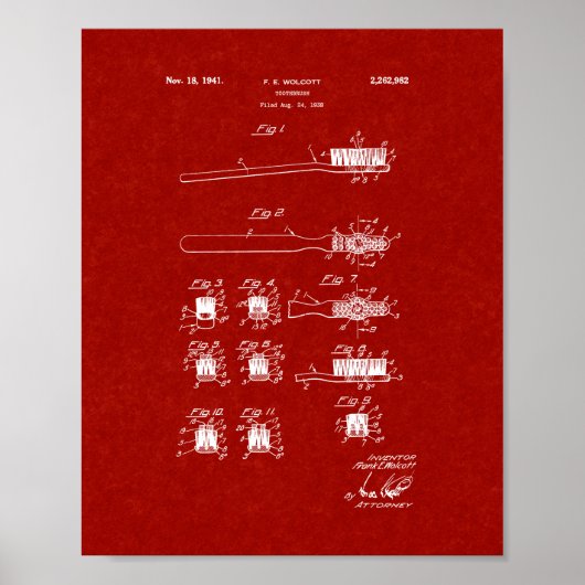 Toothbrush Patent - Burgundy Red Poster (Vorne)