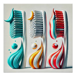 Toothbrush Trio. Minimalistische Kunst für Zahnkli Poster
