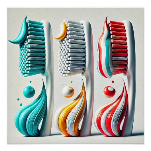 Toothbrush Trio. Minimalistische Kunst für Zahnkli Poster (Vorderseite)