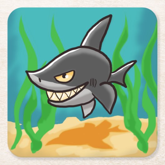 Toothy Cartoon Shark Rechteckiger Pappuntersetzer (Vorderseite)