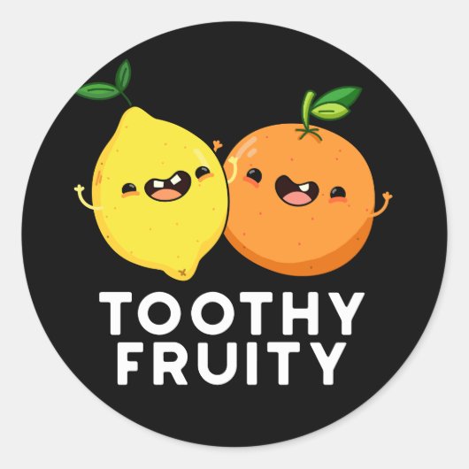 Toothy Fruity Funny Fruit Pun Dark BG Runder Aufkleber (Vorderseite)