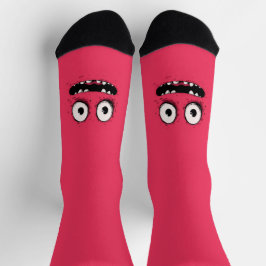 Toothy Pink Monster - Goofy Cartoon Face Design Socken