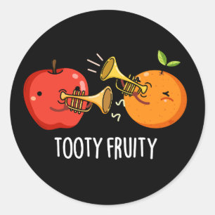 Tooty Fruity Funny Fruit Musiker Puck Dark BG Runder Aufkleber