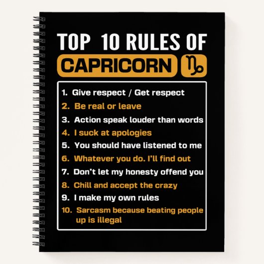 Top 10 Regeln für Capricorn, Capricorn Fakten Eige Notizblock (Vorderseite)