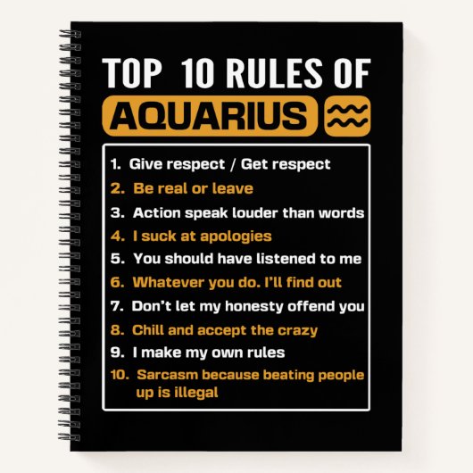 Top 10 Regeln von Aquarius, Funny Aquarius 10 Rege Notizblock (Vorderseite)