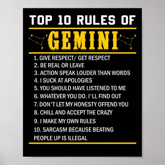 Top 10 Regeln von Gemini 21. Mai - 21. Juni Poster (Vorne)
