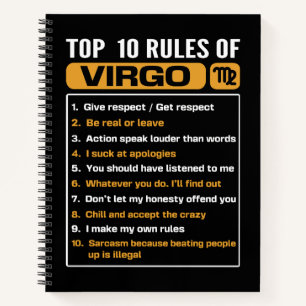 Top 10 Rules of Virgo, Funny Virgo Facts, Zodiac A Notizblock