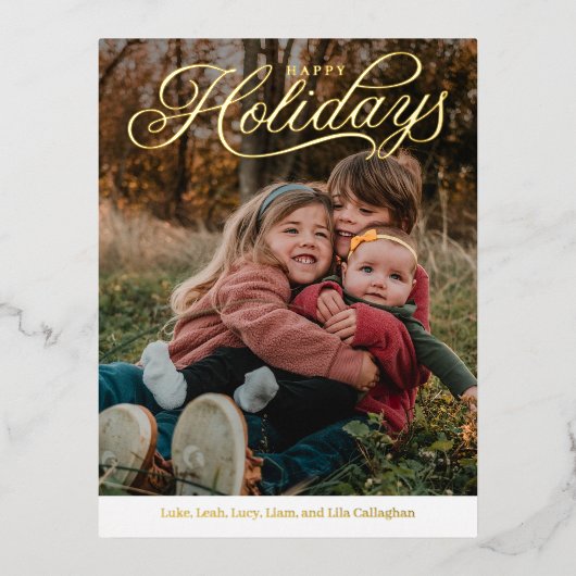 Top Caption Happy Holidays Foil Holiday Postkarte (Vorderseite)