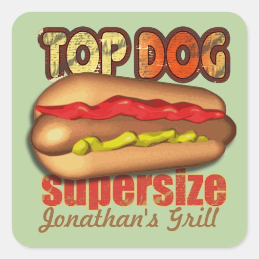 Top Dog Hotdog Personalisiert Quadratischer Aufkleber (Vorderseite)