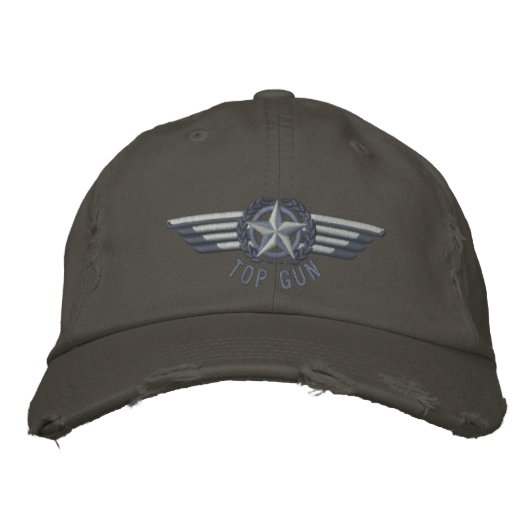 Top Gun-Luftfahrt-Stern-Lorbeer-Versuchsflügel Bestickte Baseballkappe (Vorderseite)