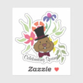 Top Hat Bow Krawatte Spring Flowers Groundhog Aufkleber (Blatt)