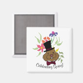Top Hat Bow Krawatte Spring Flowers Groundhog Magnet (Vorderseite/Rückseite)