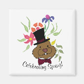 Top Hat Bow Krawatte Spring Flowers Groundhog Magnet (Vorne)