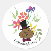 Top Hat Bow Krawatte Spring Flowers Groundhog Runder Aufkleber (Vorderseite)