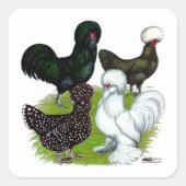 Top Hat Chicken Quartet Quadratischer Aufkleber (Vorderseite)