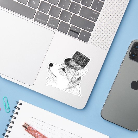 Top Hat Corgi Aufkleber (Laptop mit iPhone)