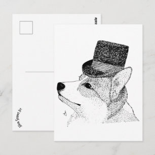 Top Hat Corgi Postkarte