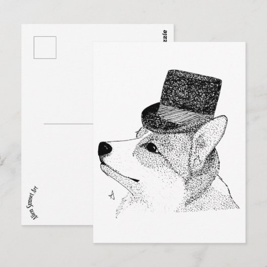 Top Hat Corgi Postkarte (Vorne/Hinten)