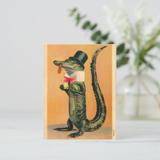 Top Hat Gator Postkarte (Stehend Vorderseite)