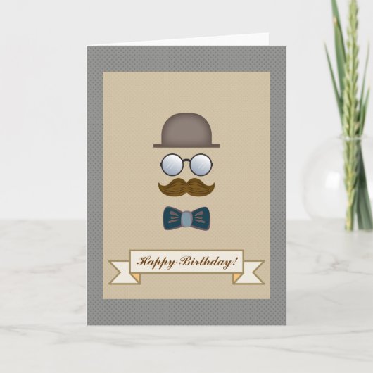 Top Hat, Mustache, Brille und Bow Krawatte Geburts Karte (Vorderseite)