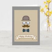 Top Hat, Mustache, Brille und Bow Krawatte Geburts Karte (Gelbe Blume)