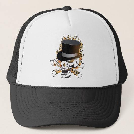 Top Hat Skull-Flaming Truckerkappe (Vorderseite)