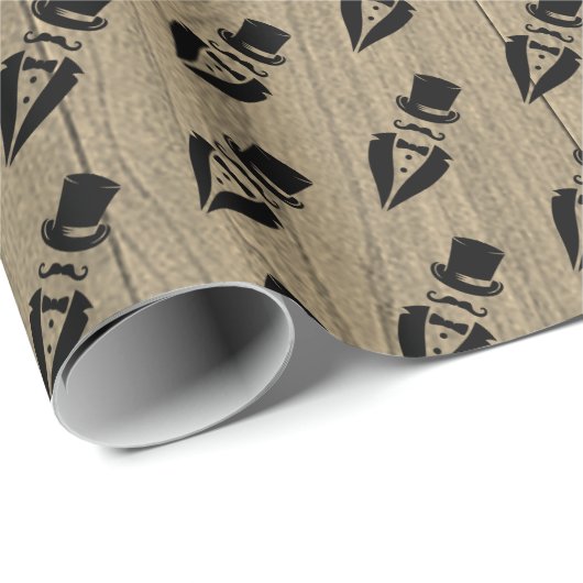 Top Hat Tuxedo Mustache Wedding Wrapping Paper Geschenkpapier (Rolleneckpunkt)