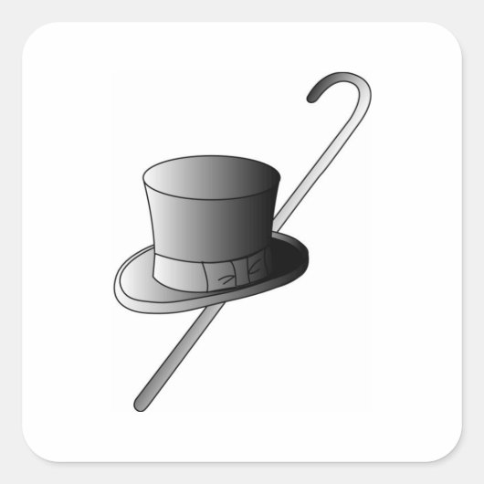 Top Hat und Cane Quadratischer Aufkleber (Vorderseite)