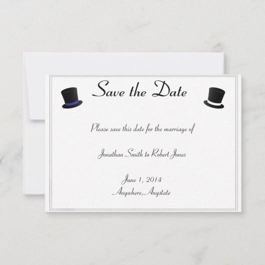 Top Hats Bow Krawatte Blue Gay Wedding Save the Da Date (Vorderseite)