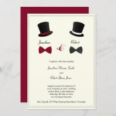 Top Hats Bow Krawatte Burgundy Gay Wedding Einladu Einladung (Vorne/Hinten)