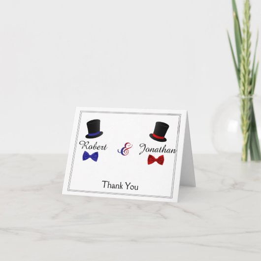 Top Hats Bow Krawatte Gay Red Blue Wedding Vielen  Dankeskarte (Vorderseite)