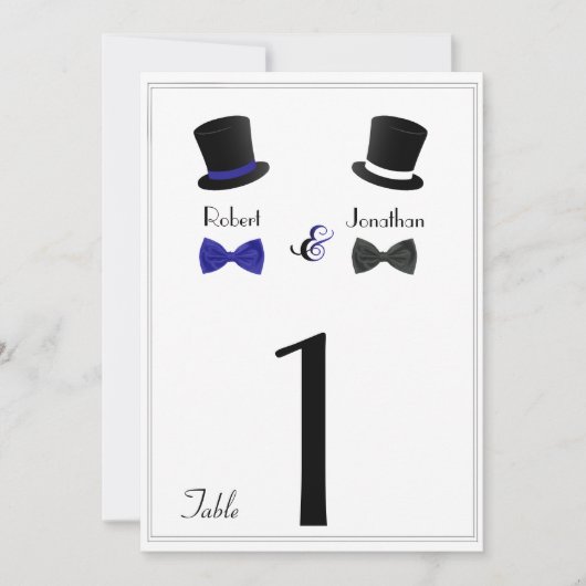 Top Hats und Bow Krawatte Blue Gay Wedding Tischnu Einladung (Vorderseite)