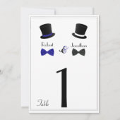 Top Hats und Bow Krawatte Blue Gay Wedding Tischnu Einladung (Rückseite)