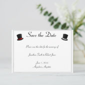Top Hats und Bow Krawatte Gay Wedding Save the Dat Date (Stehend Vorderseite)