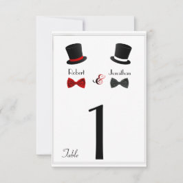 Top Hats und Bow Krawatte Gay Wedding Tischnummer