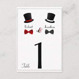 Top Hats und Bow Krawatte Gay Wedding Tischnummer