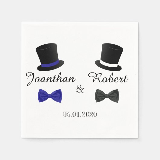 Top Hats und Bow Krawatte Gay Wedkin Napkin Serviette (Vorderseite)