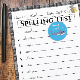 Top Job Cartoon Shark Blue Prämienaufkleber Runder Aufkleber