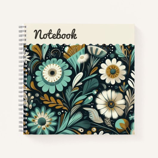 Top Label Wildblume & Bird Notebook - Aquamarin Dr Notizblock (Vorderseite)