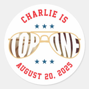 Top One Fighting Pilot Thema ersten Geburtstag Runder Aufkleber