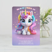 Top Rainbow Unicorn Geburtstag Einladung (Stehend Vorderseite)