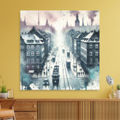 Top Street View mit Straßenbahnlinien in Aquarell Leinwanddruck (Insitu (Wohnzimmer))